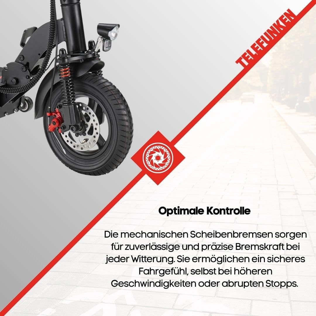 Telefunken Synergie S950 E-Scooter with Road Approval ABE Full Suspension Electric Scooter with 50 km Range, 10 Inch Pneumatic Tyres and Disc Brakes – Bild 7