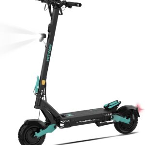 HITWAY H11 E Scooter with Road Legal, 250 W x 2 Motor Tip, 1800 x 2.130 KM, 52 V 23.4 Ah, 10 Inch Off-Road Rubber Tyres, 150 kg Max, Double Shock Absorption, Foldable E Scooter for Adults - with App