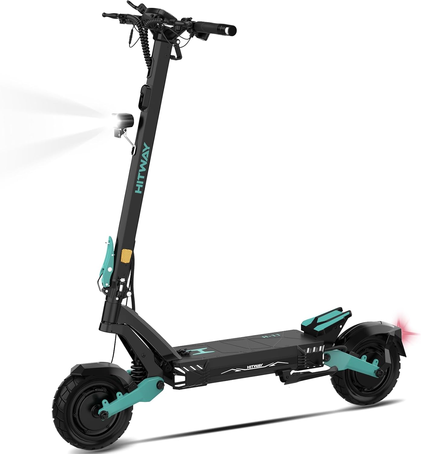 HITWAY H11 E Scooter with Road Legal, 250 W x 2 Motor Tip, 1800 x 2.130 KM, 52 V 23.4 Ah, 10 Inch Off-Road Rubber Tyres, 150 kg Max, Double Shock Absorption, Foldable E Scooter for Adults - with App