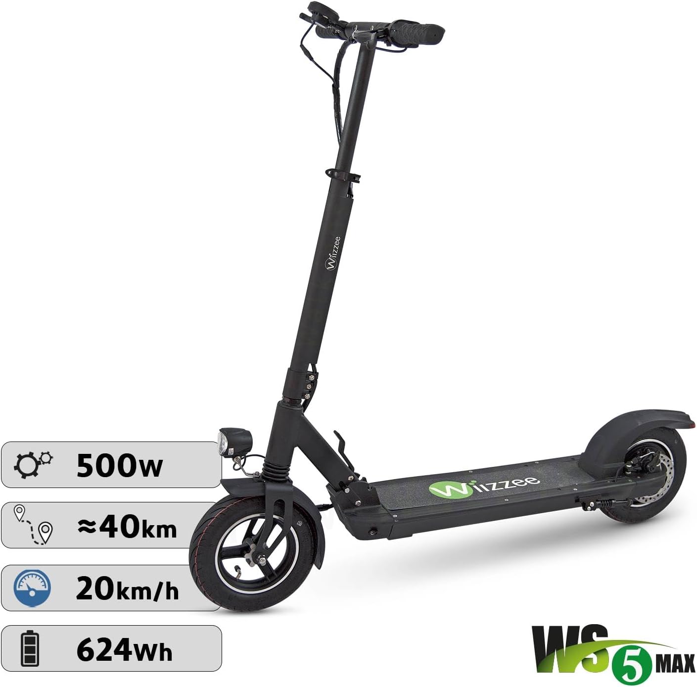 WIIZZEE E Scooter with Road Approval WS5 Max, Motor 500 W, Battery Life up to 40 km, Sporty and Durable, Black – Bild 2
