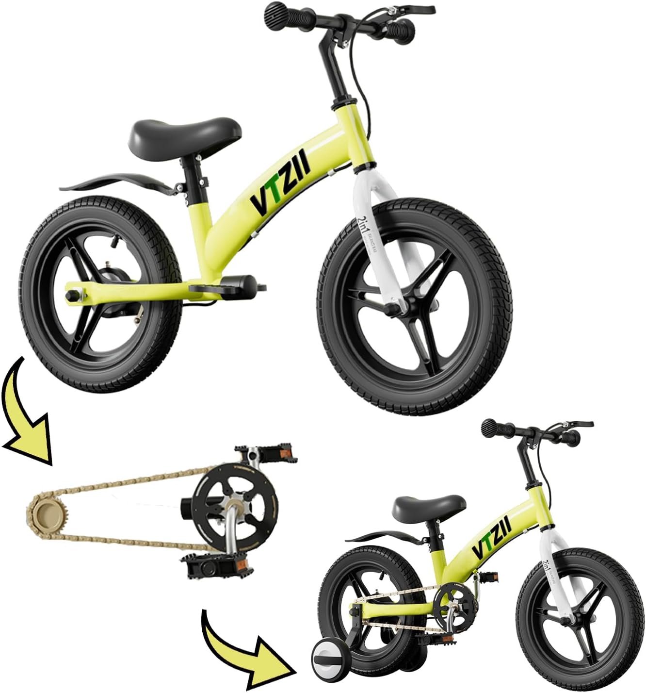 Balance Bike 2 in 1 Children's Bicycle for Children from 2 3 4 5 6 7 Years with Brake Stabilisers Pedals 12 14 16 Inch Children's Balance Bike