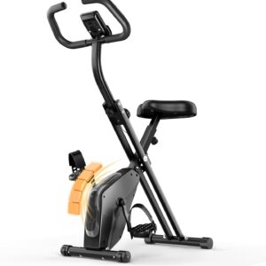 Dskeuzeew Foldable Home Trainer Bicycle with 16 Magnetic Resistance System and Resistance Band Indoor Ergometer Bicycle Indoor Bike LCD Display Space Saving