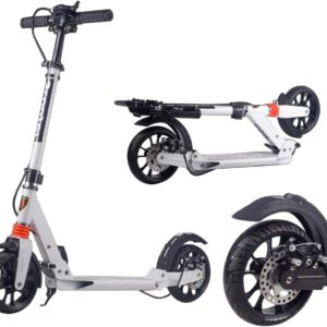 Ultra Wide Big Wheels Adult Scooter with Disc Handbrake – Foldable and Height Adjustable | 150kg Capacity Commuter Scooter for Teenagers and Unisex Riders
