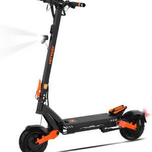 HITWAY H11 E Scooter with Road Legal, 250 W x 2 Motor Tip, 1800 x 2.130 KM, 52 V 23.4 Ah, 10 Inch Off-Road Rubber Tyres, 150 kg Max, Double Shock Absorption, Foldable E Scooter for Adults – with App