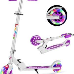 BELEEV Children’s Scooter, 2 Wheels, Foldable Children’s Scooter for Girls and Boys, Scooter with LED Luminous Wheels, 3 Height Adjustable, Stand, Scooter for Children from 3-12 Years