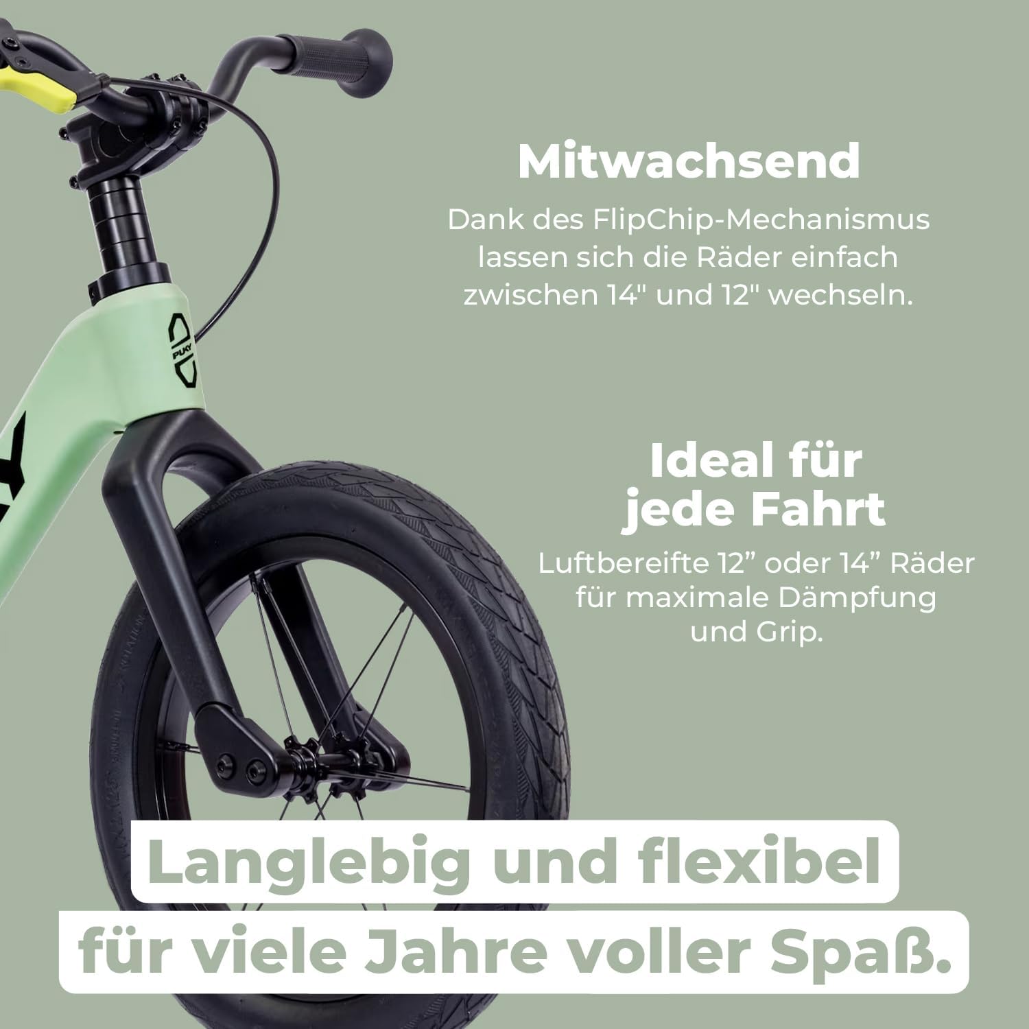 PUKY Next Set 12 Inch & 14 Inch Green/Black | Growing Balance Bike 2-6 Years | Children's Balance Bike from 2 Years | Balance Bike | FlipChip Wheels | Height Adjustable – Bild 4