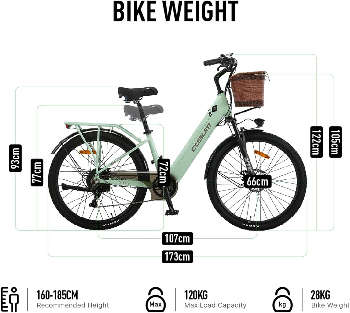 cysum X-City 26 Inch Electric Bicycle for Adults, City E-Bike for Women, Removable 48 V 10.4 Ah Battery, 25 km/h and 80 km Range, Urban Commuter E-Bike – Bild 6