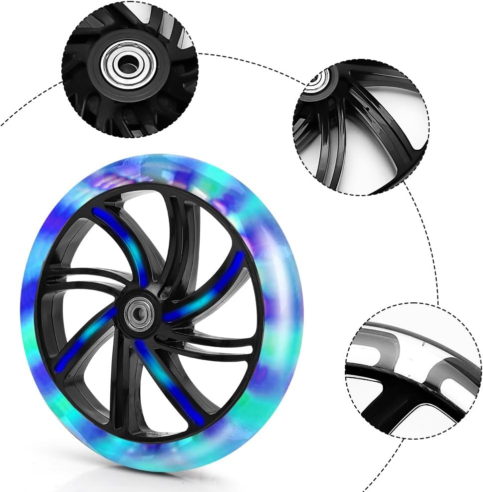 DASIAUTOEM 200 mm Scooter Wheels, Luminous Scooter Wheels, Pack of 2 LED Light Wheels, Scooter Replacement Wheels, Non-Slip and Durable for City Scooters and Kick Scooters – Bild 3