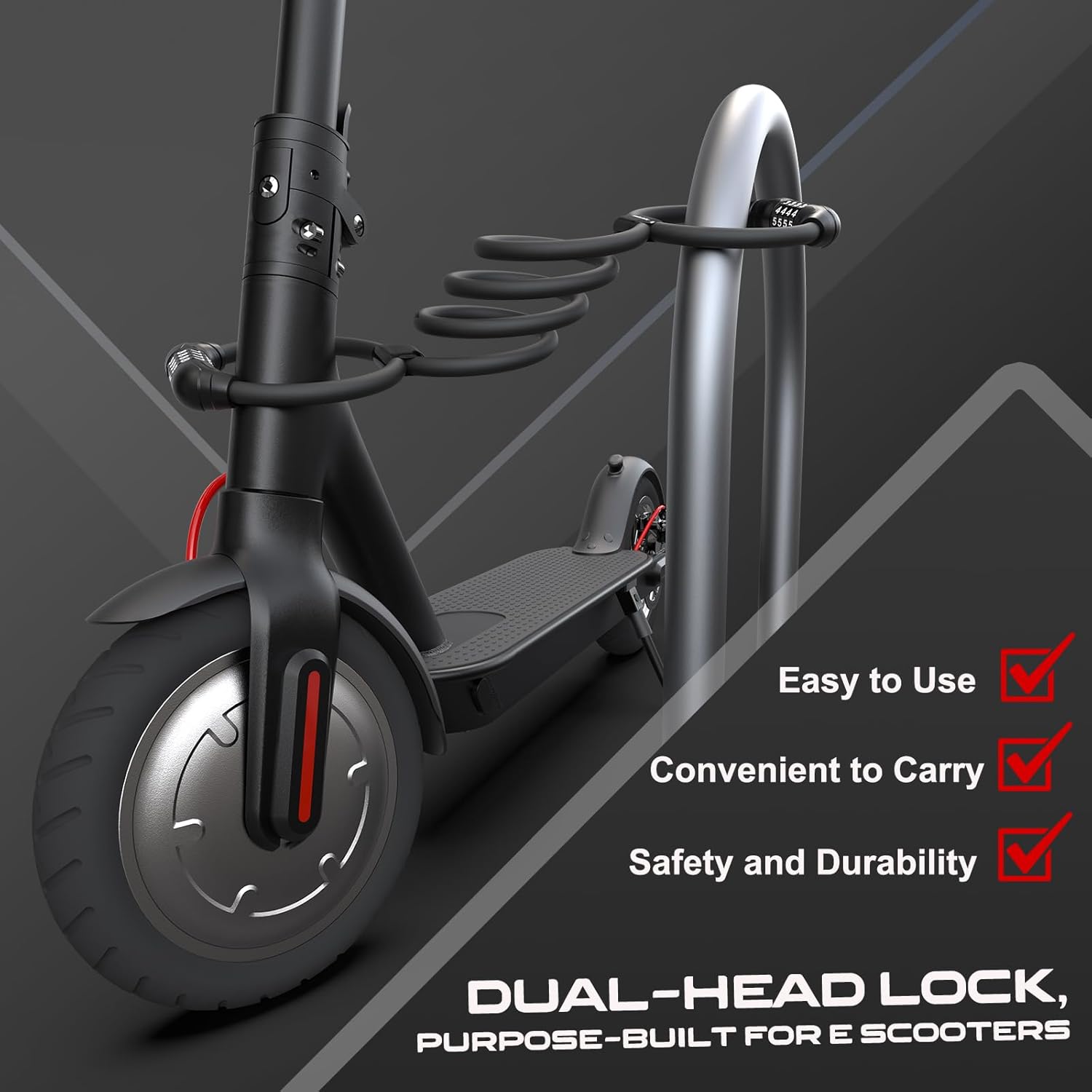 E Scooter Lock, Double Lock Cable Lock, Lock for E Scooter with 4 Digit Code, Handcuff Lock for E-Scooter, Bicycle and Scooter – Bild 3