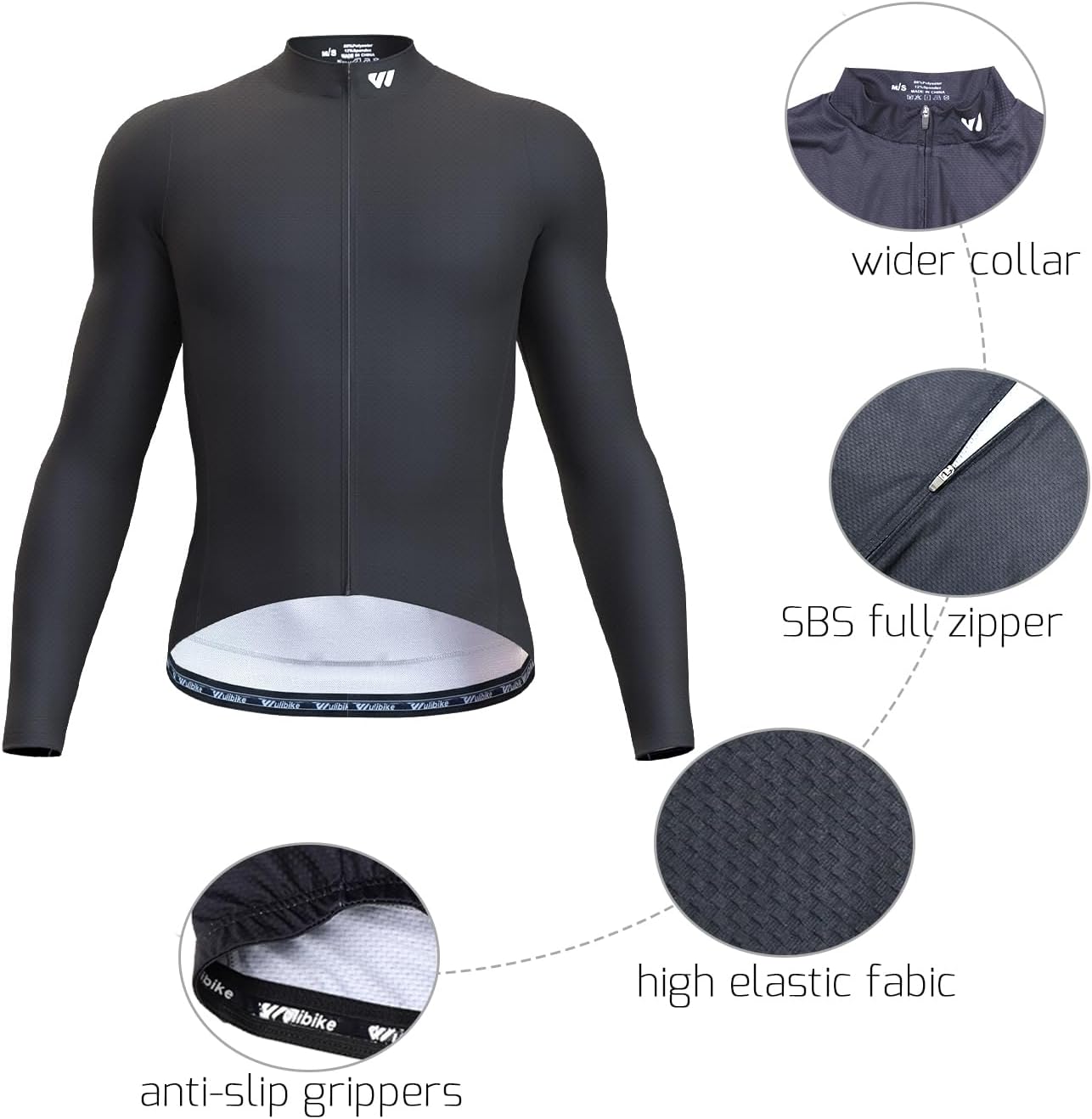 Wulibike Men's Cycling Jersey Long Sleeve - Road Bike Jersey Men's Zip with Pockets, Summer Breathable Moisture Absorption Cycling Jersey – Bild 5