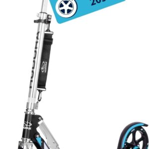 HUDORA BigWheel 205 Scooter – Sturdy Aluminium Scooter – Height Adjustable & Foldable City Scooter with Stand – Sporty Children’s & Adult Scooter for up to 100 kg