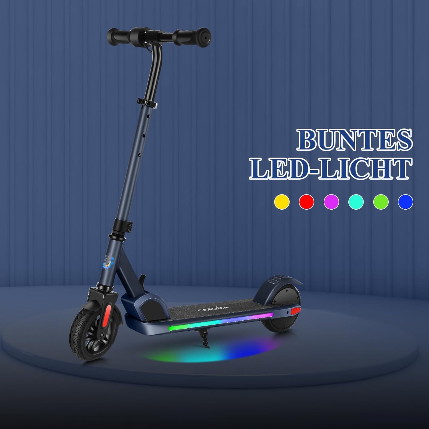 Caroma E Scooter für Kinder Alter 6-14, 150W/180W Motor, 16 km/h, 80 mins Fahrzeit, einstellbare Geschwindigkeit und Höhe, Bunte Lichter, LED-Anzeige, Faltbarer Kinder Elektroroller – Bild 7