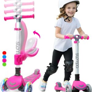 Stompa Children’s Scooter 3 Years for Girls Boys Foldable Children’s Scooter 3 Wheels LED Flash Light 4 Height Adjustable Scooter Toddler with Seat Slide Kick Scooter Age 3-8