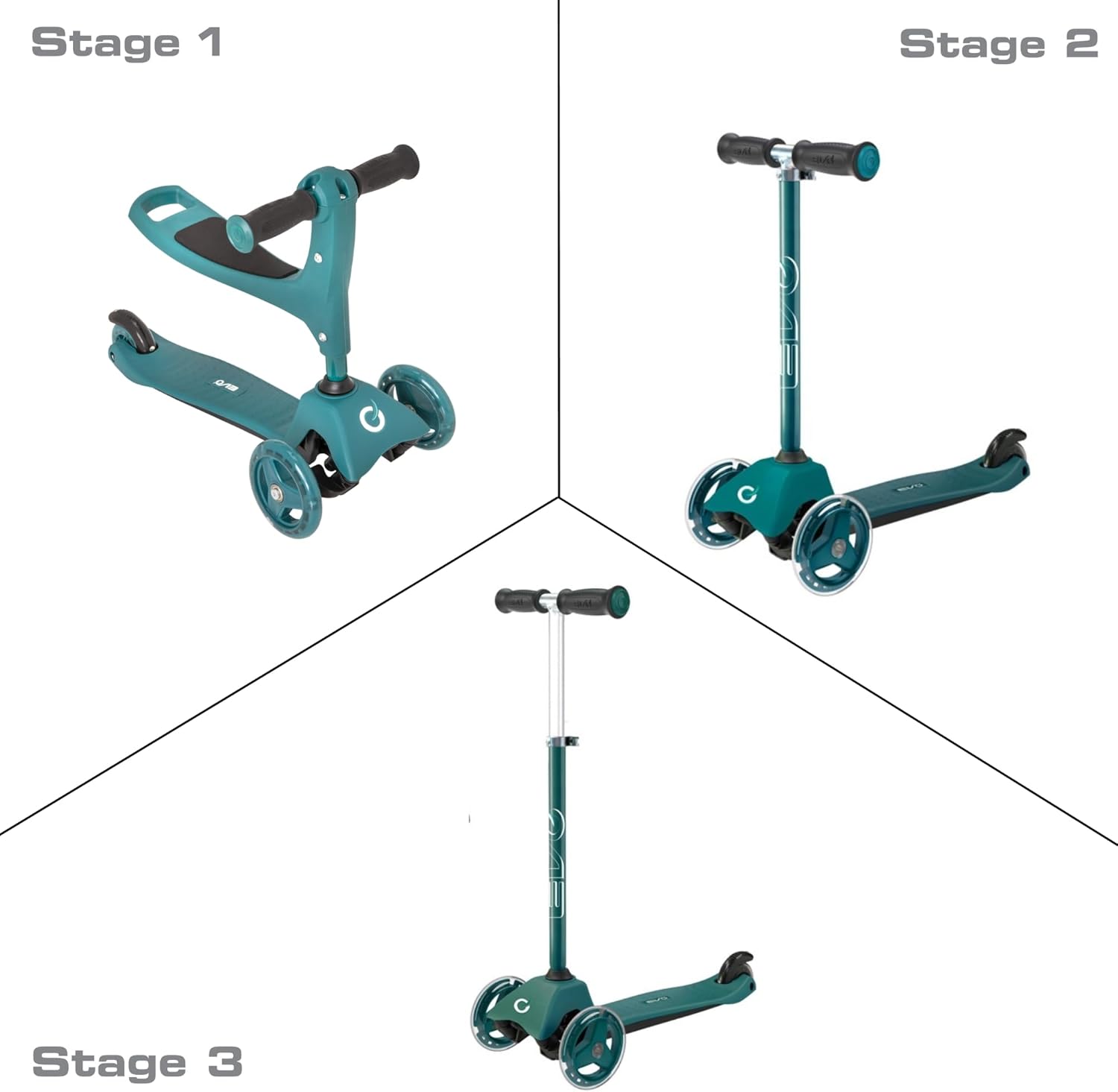 Evo EVO 3-in-1 Cruiser Scooter, Adjustable Handle Height, 3-Level Interchangeable Design, Scooter with Seat Convertible into 2-Wheel Scooter, Ideal First Scooter for Children from 1 Year – Bild 2