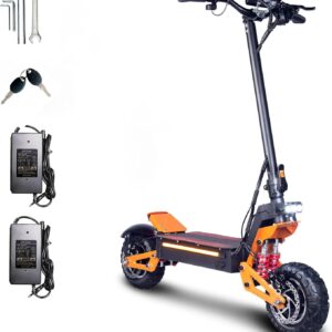 HWWH Q5 Electric Scooter Offroad E Scooter Adult E Scooter Double Motor 11 Inch Off-Road Tyres C-Type Suspension 52V26Ah Lithium Ion Battery Max Range 80 km