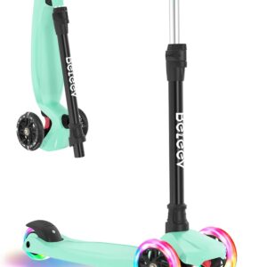 BELEEV A3 Scooter Children 3 Years, 3 Wheels Scooter Children with LED Luminous Wheels, 5 Height Adjustable, Lean to Steer, Non-Slip Deck, Premium Children’s Scooter 3-12 Years Girls Boys Tricycle