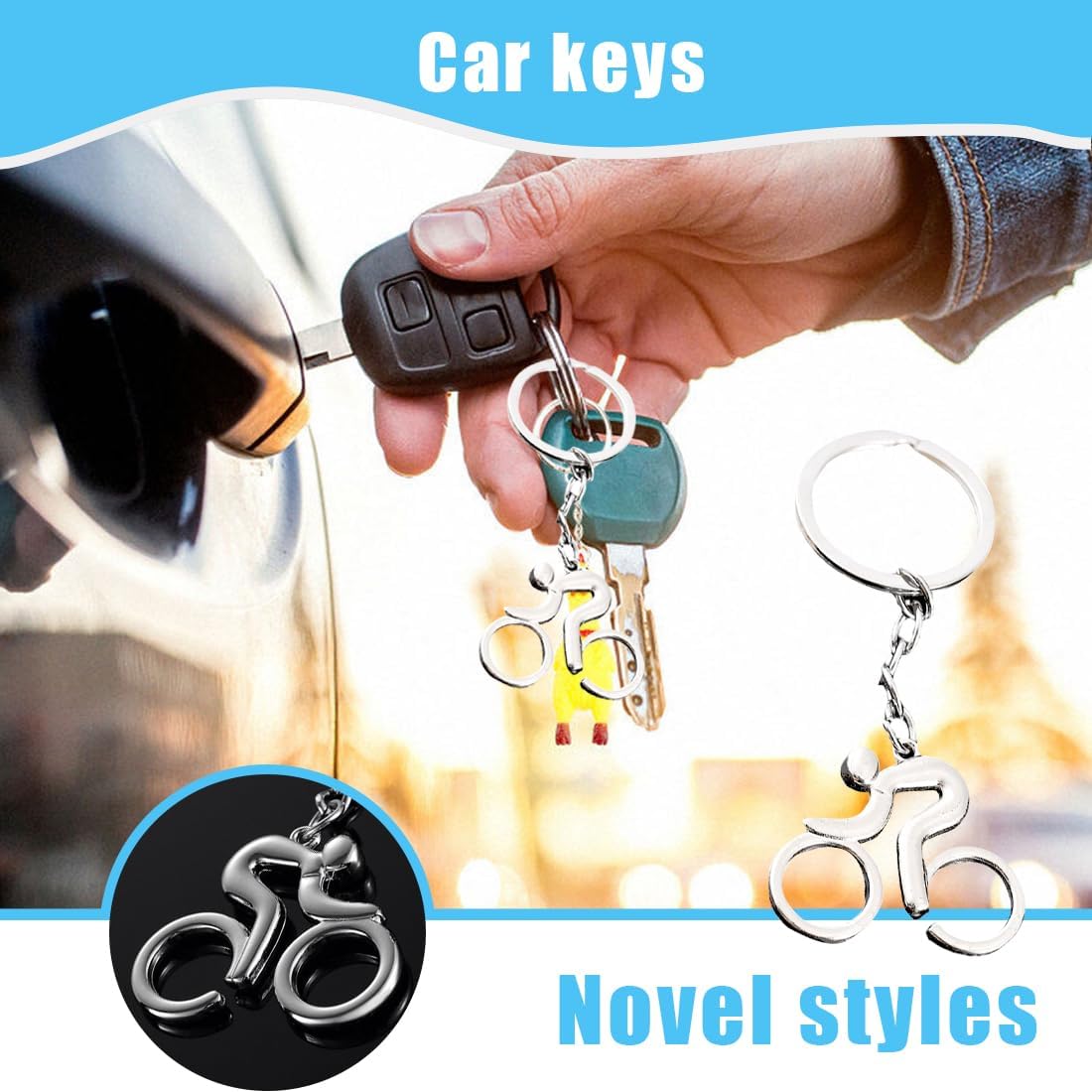 Bicycle Keyring, Bicycle Rider Key Pendant, Metal Bicycle Road Bike, Creative Gifts for Men, Women & Children (Silver) – Bild 3