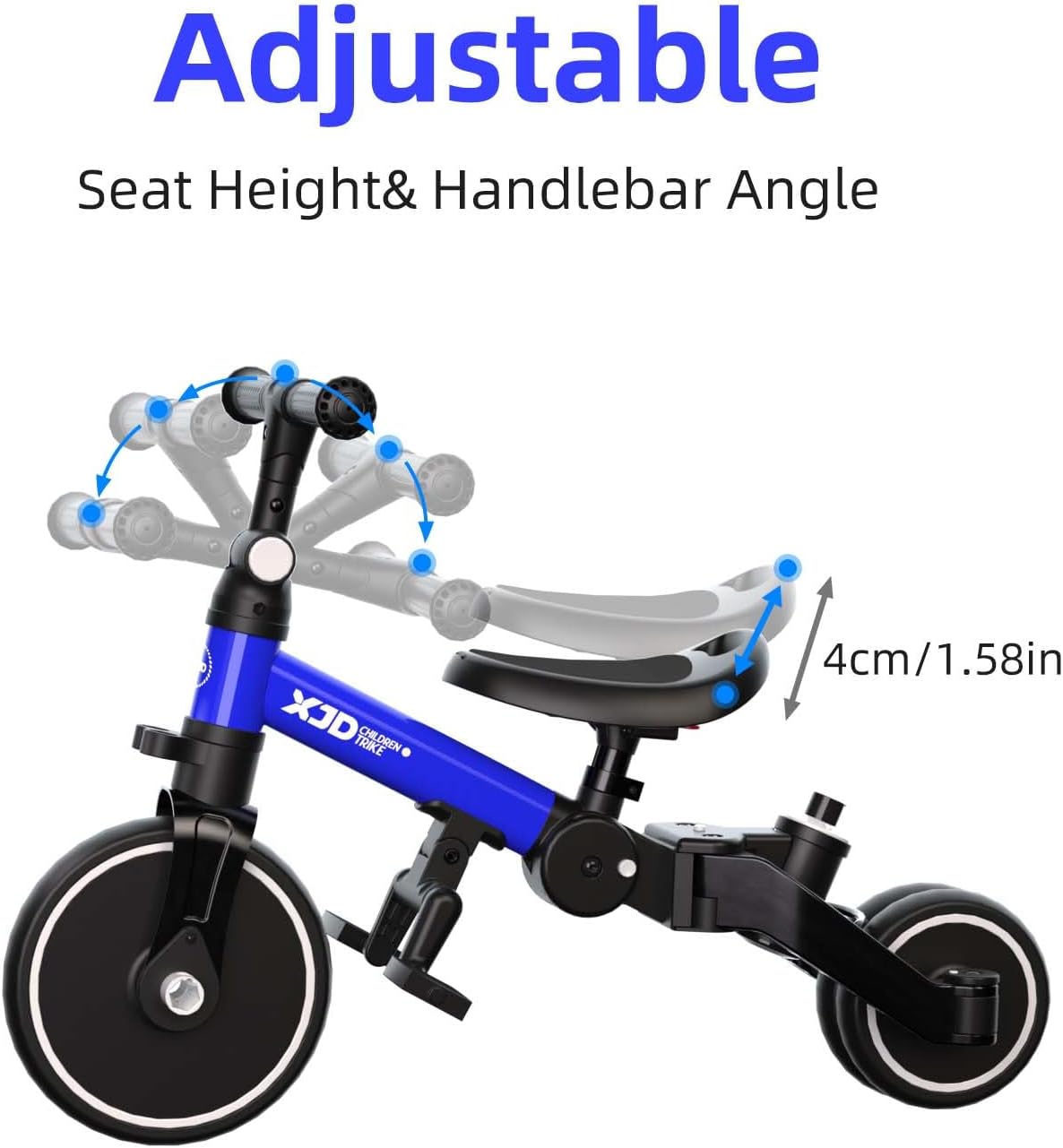 XJD 5-in-1 Tricycle, Balance Bike from 1 Year with Push Bar for Children from 1-4 Years, Balance Bike with Removable Pedals and Adjustable Seat, Children's Tricycle, Baby Bicycle (Blue) – Bild 8