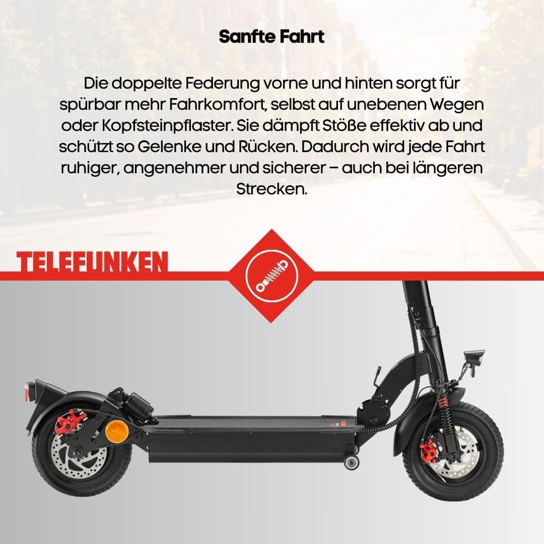 Telefunken Synergie S950 E-Scooter with Road Approval ABE Full Suspension Electric Scooter with 50 km Range, 10 Inch Pneumatic Tyres and Disc Brakes – Bild 8