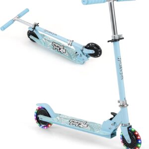 KOMFOTTEU Children’s Scooter with LED Wheels, Folding Scooter, Aluminium, Children’s Scooter with 3 Adjustable Heights, City Scooter, Maximum Load 50 kg