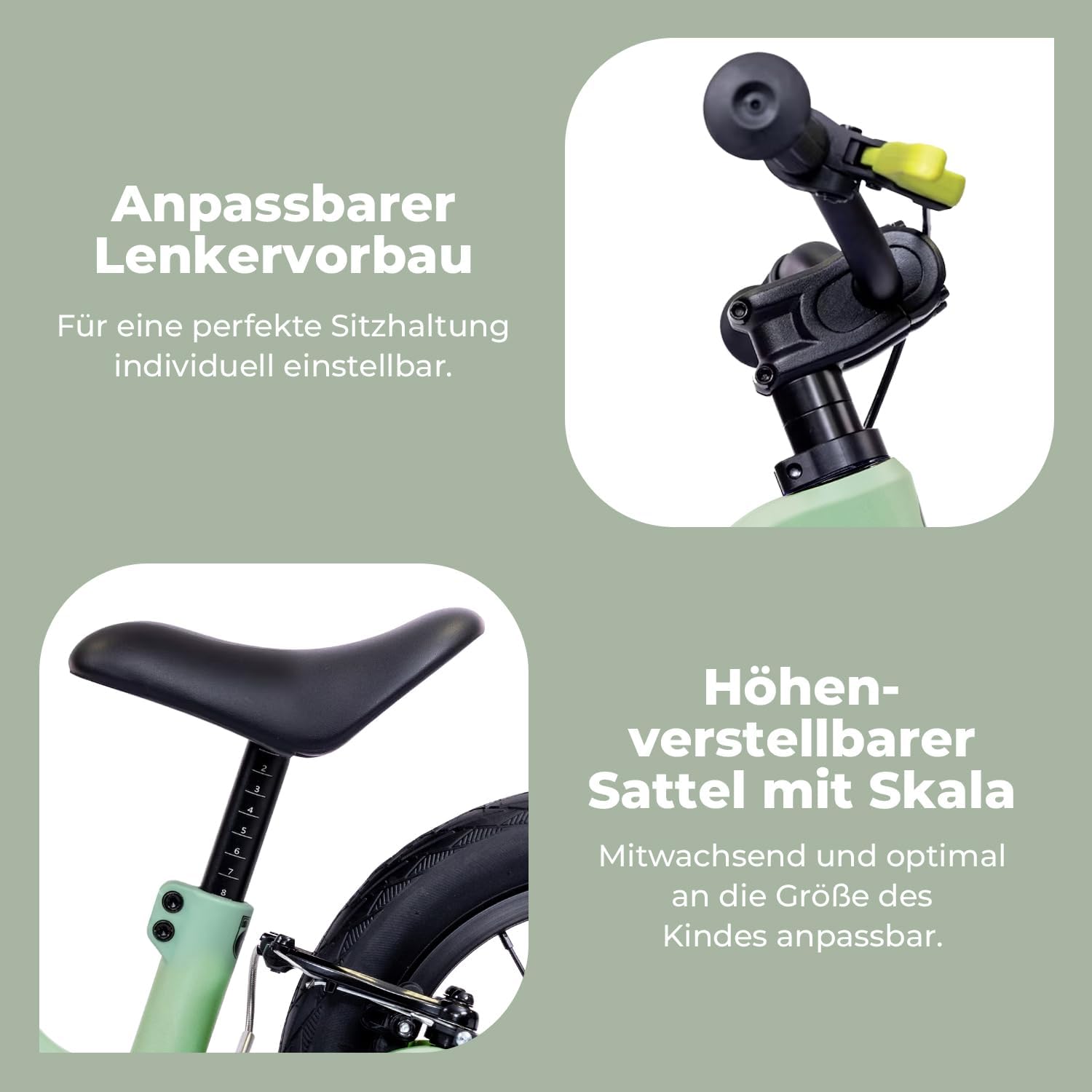 PUKY Next Set 12 Inch & 14 Inch Green/Black | Growing Balance Bike 2-6 Years | Children's Balance Bike from 2 Years | Balance Bike | FlipChip Wheels | Height Adjustable – Bild 5