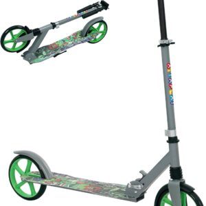 AIYAPLAY Children’s Foldable Scooter with Adjustable Handlebar Height, 2 Large Wheels, Rear Mudguard Brake, Scooter for Children from 6-12 Years