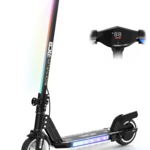 RCB R12 E-Scooter Children 6-12 Years, up to 15 km/h & 10 km, 6.5 Inch Foldable Electric Scooter, Colourful Lights, LED Display, Double Brakes, Gift for Children