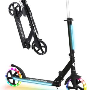 BELEEV Big Wheel Scooter mit LED Leuchtenden Lenksäule, Deck, Höhenverstellbar, ABEC-9, 200mm Räder,Federung,Tragegurt, Faltbare Cityroller Kinder ab 6 Jahre,Jugendliche,Erwachsene, Tretroller
