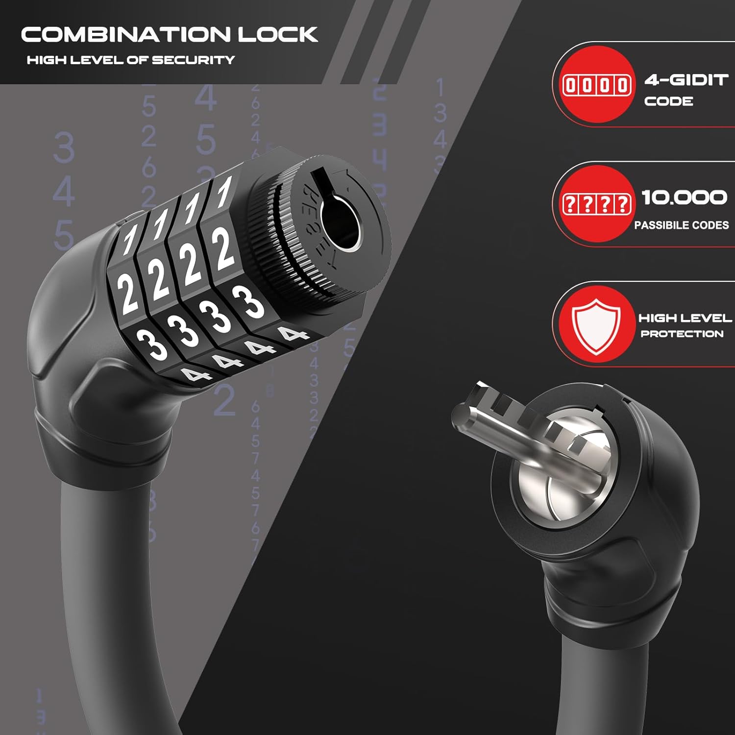 E Scooter Lock, Double Lock Cable Lock, Lock for E Scooter with 4 Digit Code, Handcuff Lock for E-Scooter, Bicycle and Scooter – Bild 4