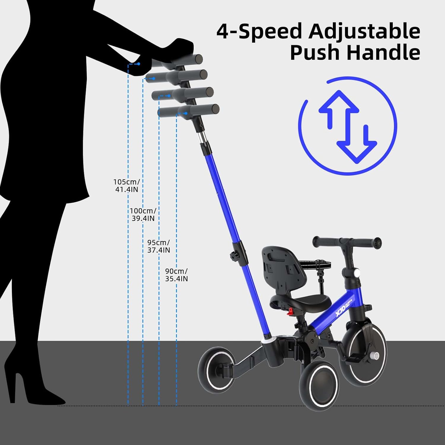 XJD 5-in-1 Tricycle, Balance Bike from 1 Year with Push Bar for Children from 1-4 Years, Balance Bike with Removable Pedals and Adjustable Seat, Children's Tricycle, Baby Bicycle (Blue) – Bild 3