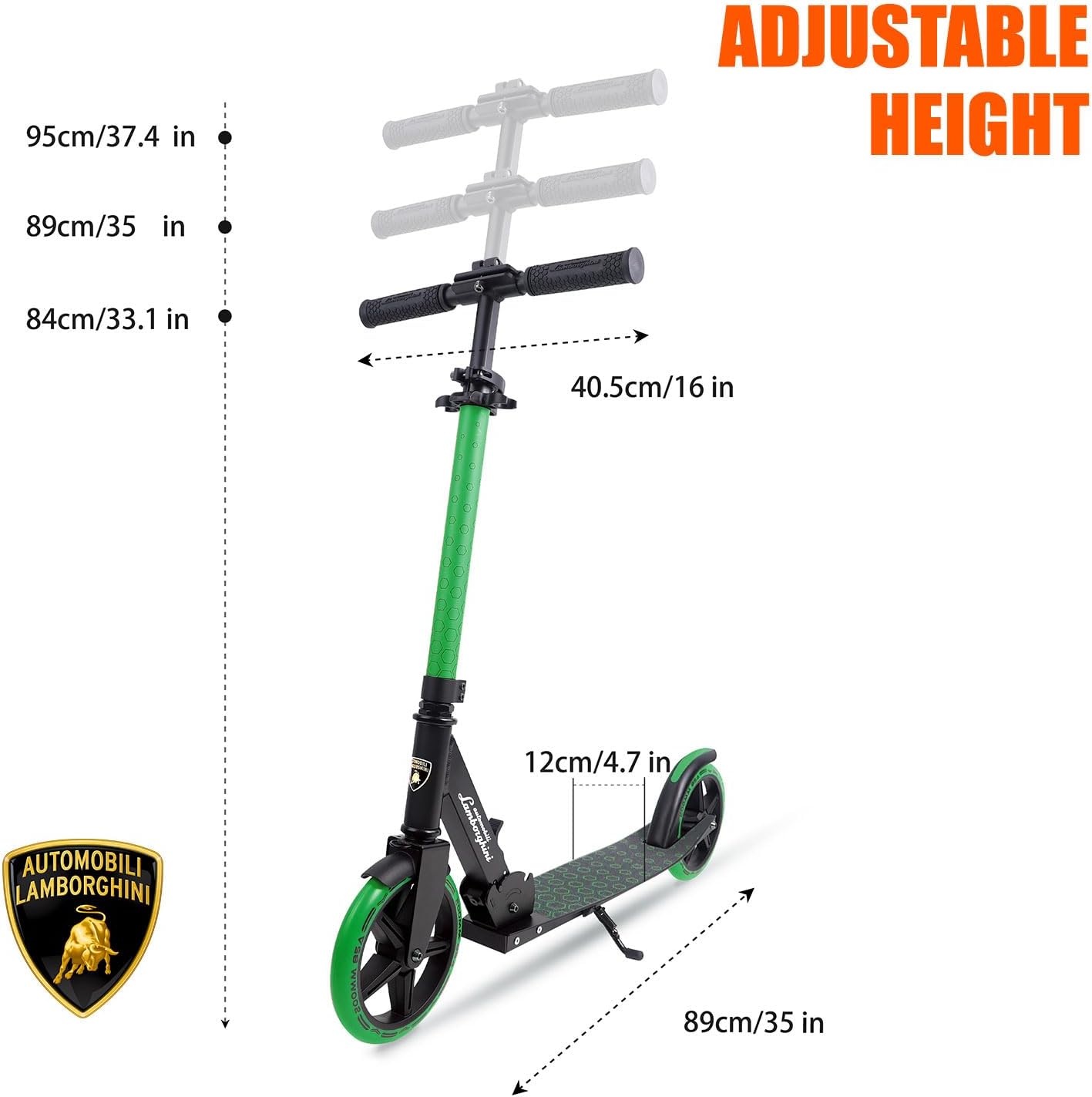 Lamborghini 2-Wheel Scooter, Children's Scooter from 6 Years and Adults, 200 mm Large Wheels, Foldable, Height Adjustable, with Stand, Sturdy Aluminium City Scooter, Scooter up to 100 kg – Bild 3
