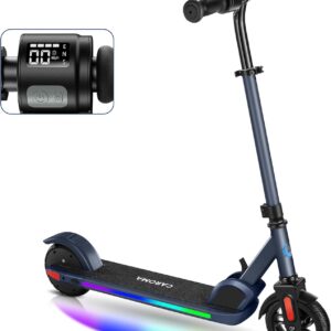 Caroma E Scooter für Kinder Alter 6-14, 150W/180W Motor, 16 km/h, 80 mins Fahrzeit, einstellbare Geschwindigkeit und Höhe, Bunte Lichter, LED-Anzeige, Faltbarer Kinder Elektroroller