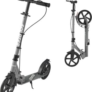 VEVOR Scooter (2 Räder) für Kinder ab 8 Jahren, Cityroller Kinderroller Straßenroller mit höhenverstellbarem Lenker & rutschfestem Deck & Handbremse, Faltbarer Tretroller bis zu 100 kg, Grau