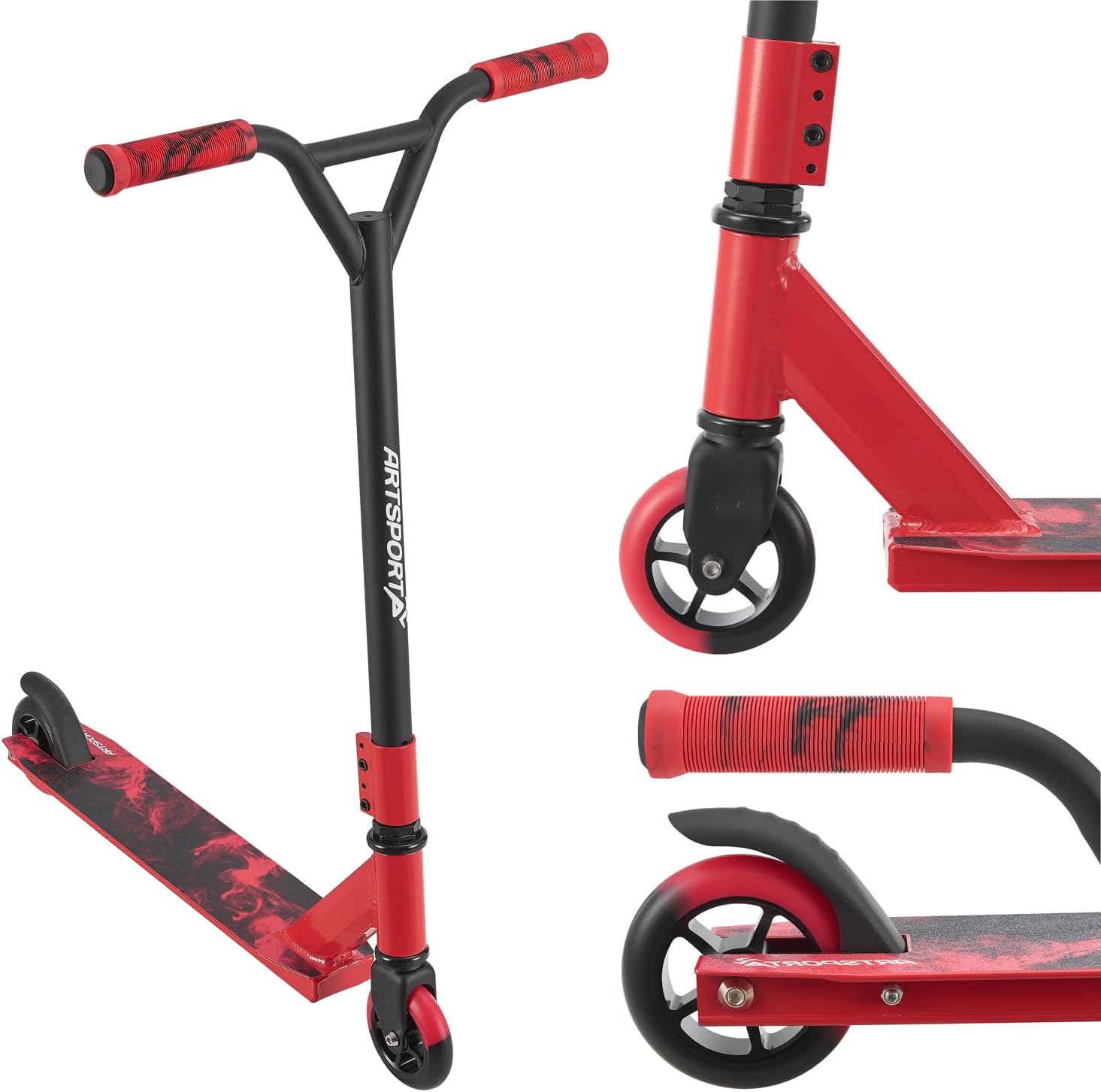 ArtSport Stunt Scooter with 360° Steering, ABEC 9 Ball Bearings, 100 mm PU Wheels & Grip Tape, Fun Scooter for Children, Stunt Scooter, Kick Scooter, Trick Scooter