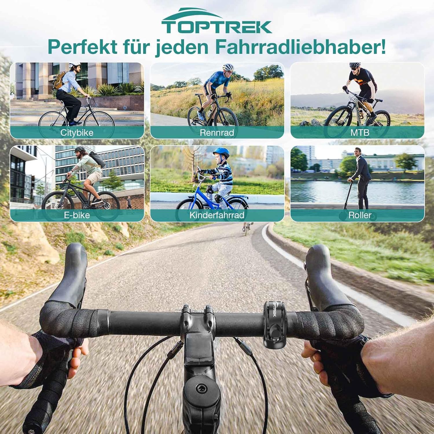 toptrek Bicycle Bell Mountain Bike, Innovative Aluminium Alloy Bell Bicycle, Upgrade 110 dB Bicycle Bell Loud, Bicycle Bell for Road Bike, Ebike, MTB, 22.2-31.8 mm Handlebar – Bild 8