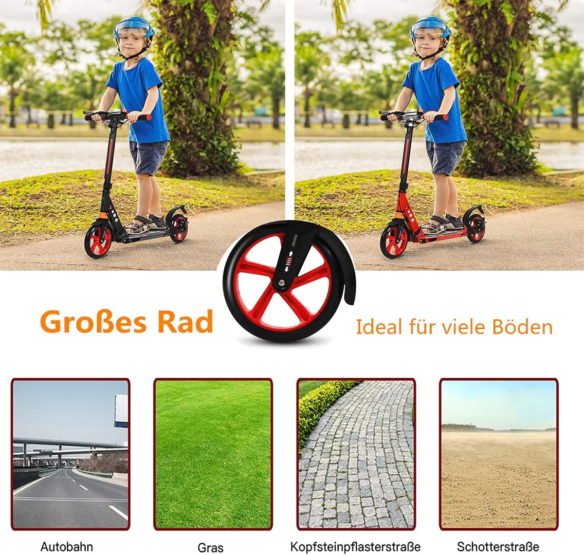 RELAX4LIFE Kickscooter Foldable & Height Adjustable, City Scooter with Bell & Stand, Scooter with Double Suspension & Carry Strap, Scooter up to 100 kg Load Capacity, for Children and Adults, PU – Bild 8