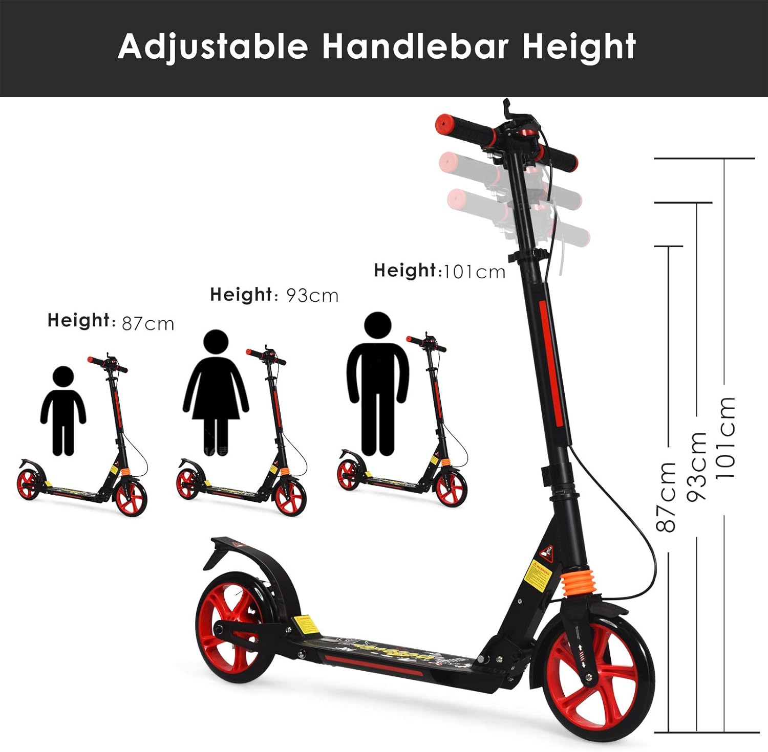 DREAMADE Aluminium Scooter with 200 mm PU Wheels, Kick Scooter City Scooter with Double Suspension and Carry Strap, Foldable & Height-Adjustable Scooter for Adults, Teenagers and Children from 8 Years – Bild 3