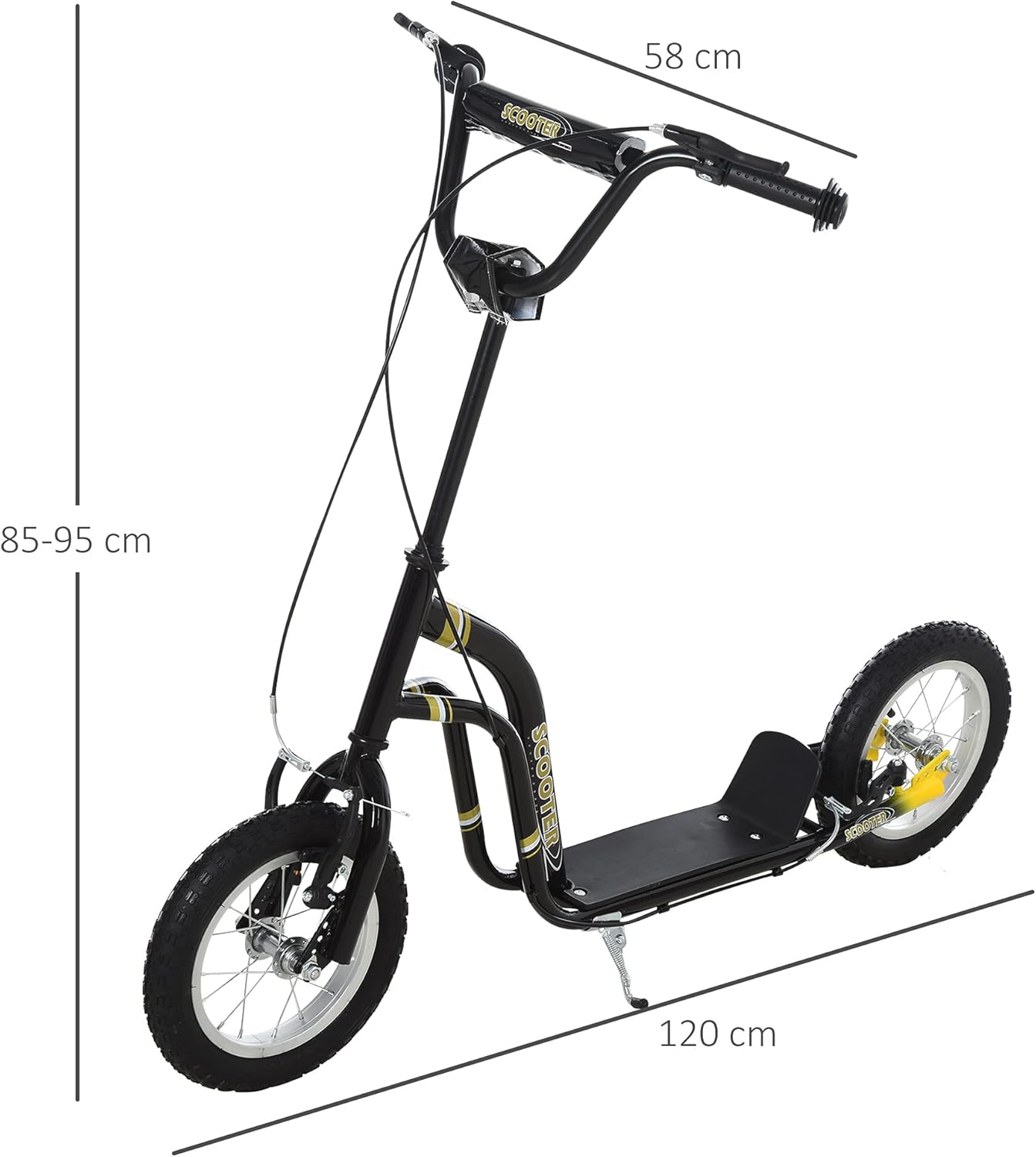 HOMCOM Children's Scooter from 5 Years Scooter City Scooter Children's Scooter Kickboard with Pneumatic Tyres 12 Inch Rubber Aluminium 120 x 58 x 85-95 cm – Bild 7
