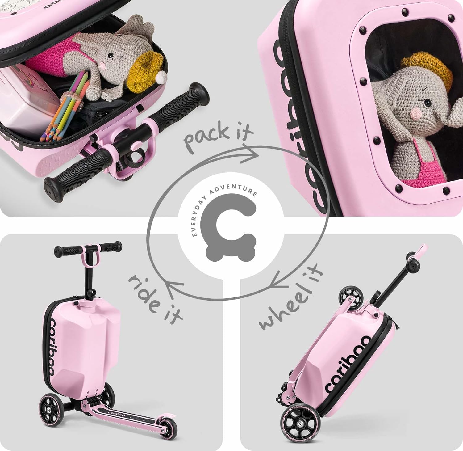 Cariboo iTravel Children's Scooter with Suitcase with 3 Wheels from 2 Years 2-in-1 Tricycle Foldable Height Adjustable up to 50 kg Hand Luggage – Bild 3