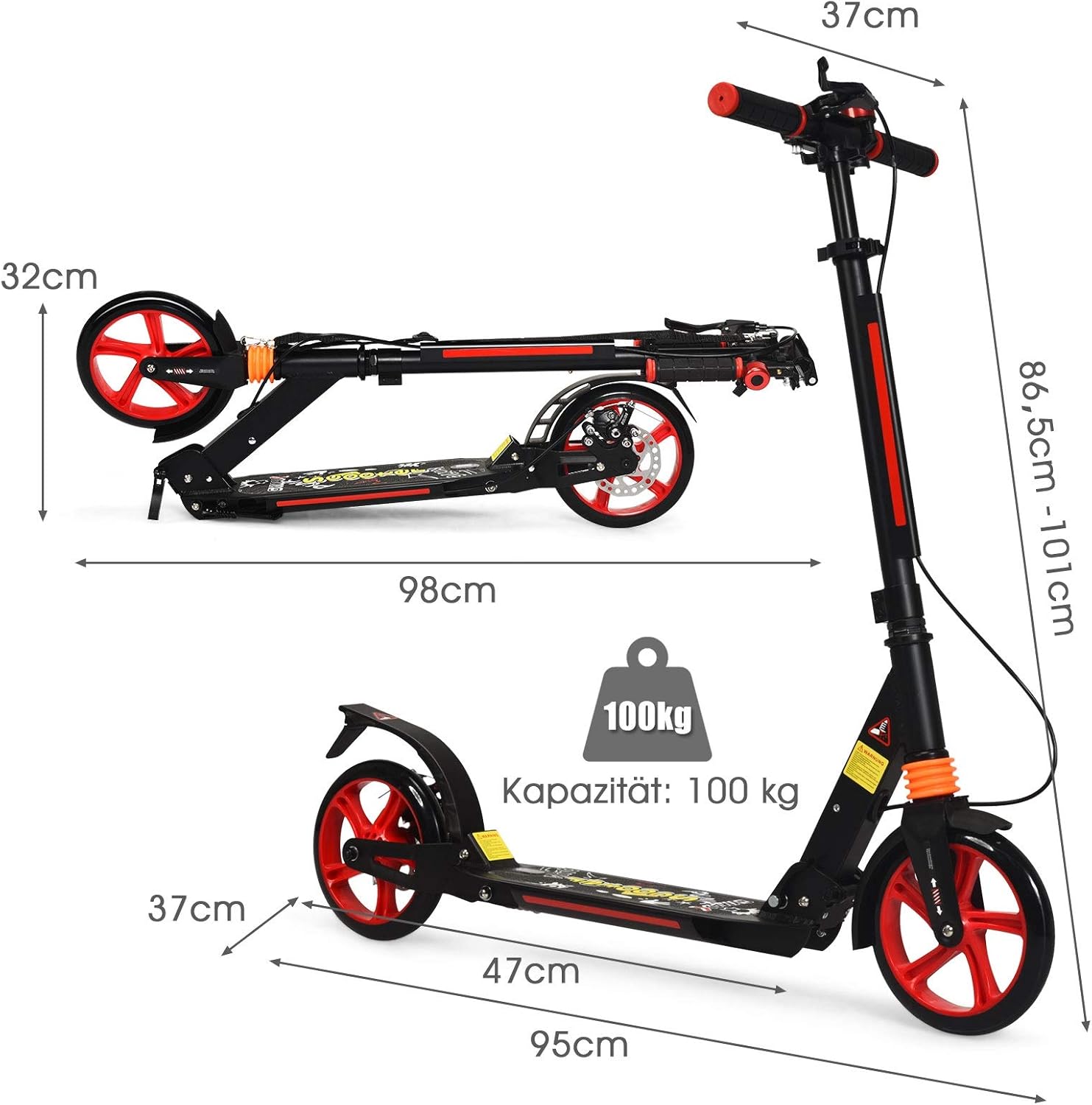DREAMADE Aluminium Scooter with 200 mm PU Wheels, Kick Scooter City Scooter with Double Suspension and Carry Strap, Foldable & Height-Adjustable Scooter for Adults, Teenagers and Children from 8 Years – Bild 7