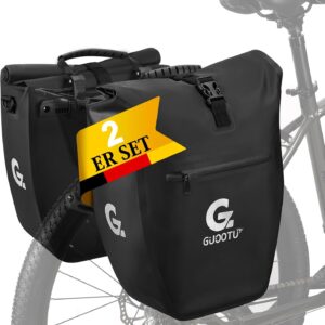 GUOOTU Set of 2 Bicycle Pannier Bags 48 L, Made of Tarpaulin, Rear Pannier Bag with Reflectors, with Carry Handle and Shoulder Strap (Black 24 L, Set of 2)