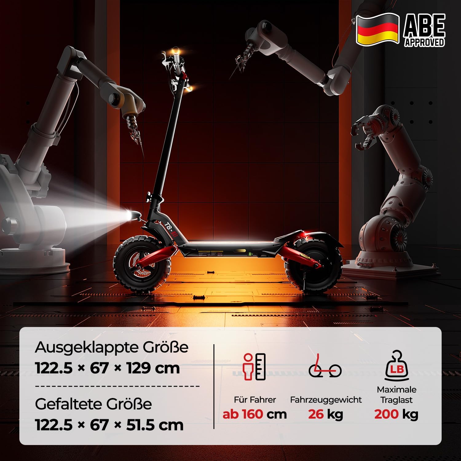 E Scooter with Road Legal, 80-100 km Range, 48 V 15 Ah, 10 Inch Offroad Pneumatic Tyres, ABE Electric Scooter with Double Shock Absorption, Foldable E Scooter, Off-Road Load – Bild 5