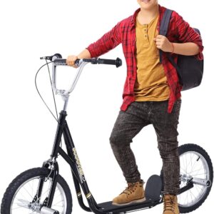 Homcom Children’s Scooter with Pneumatic Tyres, Kick Scooter, City Scooter for Children, Kickboard, 16 Inches, from 5 Years, Height Adjustable, 143 x 58 x 92-100 cm