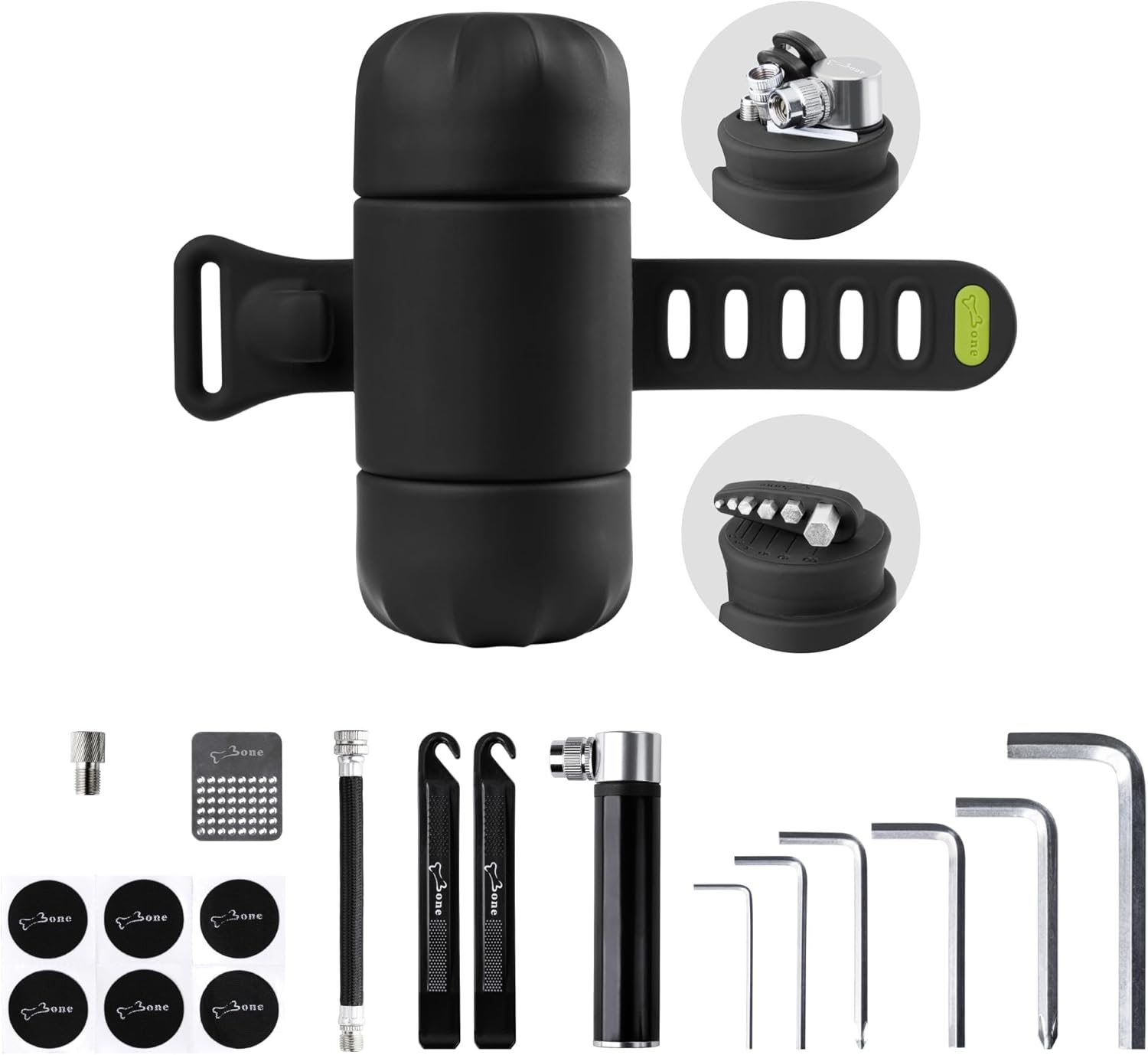 BONE Portable 14-in-1 Bicycle Repair Tool Set for Road Bike & Bicycle Maintenance, with Tyre Pump, Wrench Set, Bicycle Accessories, Emergency Bike Repair Bag (14-in-1)