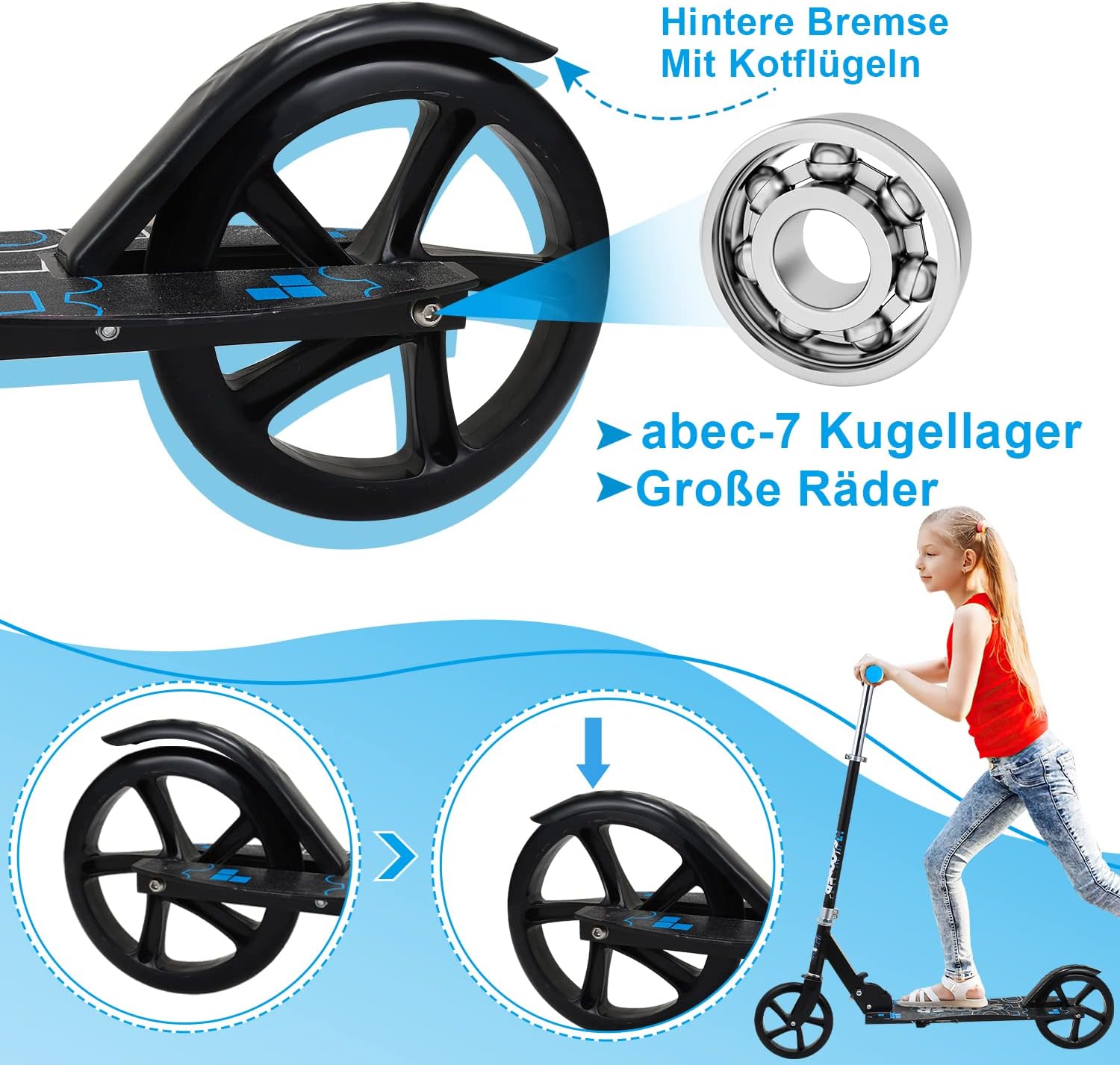 Children's Scooter Foldable City Scooter Height Adjustable with Big Wheel Wheels and Carry Strap Scooter Children Years – Bild 5