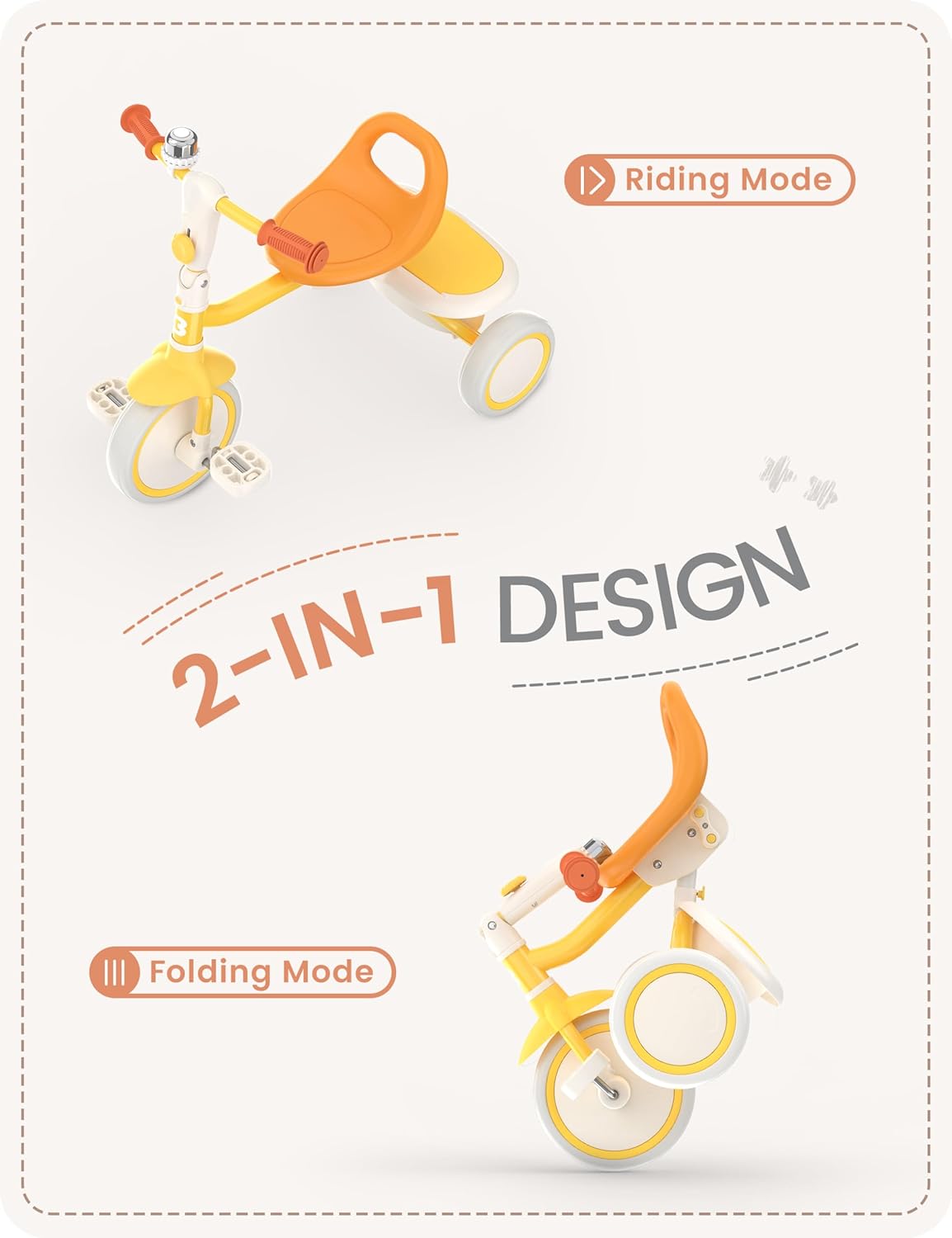 besrey Toddler Tricycle with Bell, Kids Tricycle Age 2 Years to 5 Years, Kids Tricycles, Toddler Bicycles for 2-3 Years, Toddler Tricycles for 2-4 Years, Yellow – Bild 2