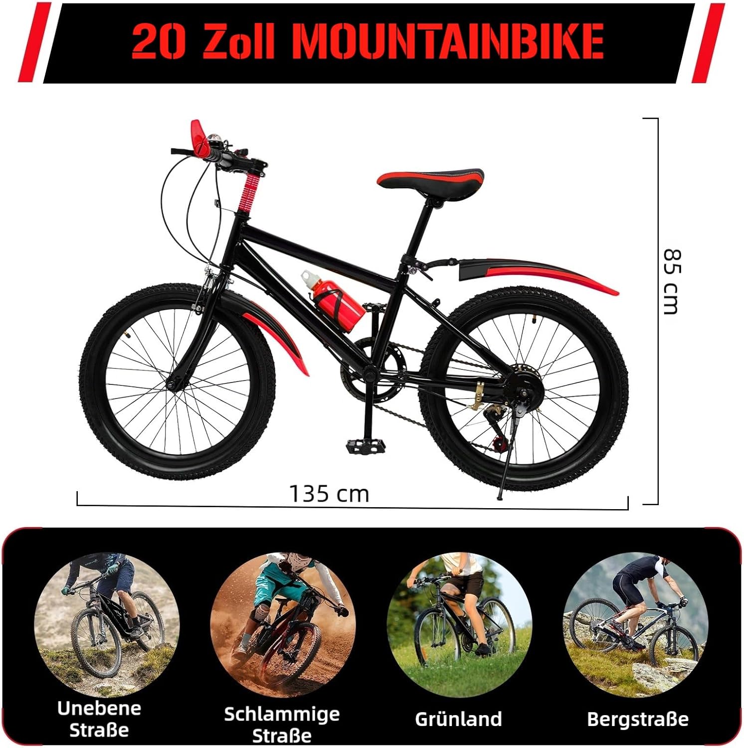 Mountain Bike 20 Inch Children's Bicycle for Boys and Girls, 7-Speed Mountain Bike with Mudguard, Water Bottle, Compass Bell, Load Capacity 85 kg, From 8-13 Years – Bild 6