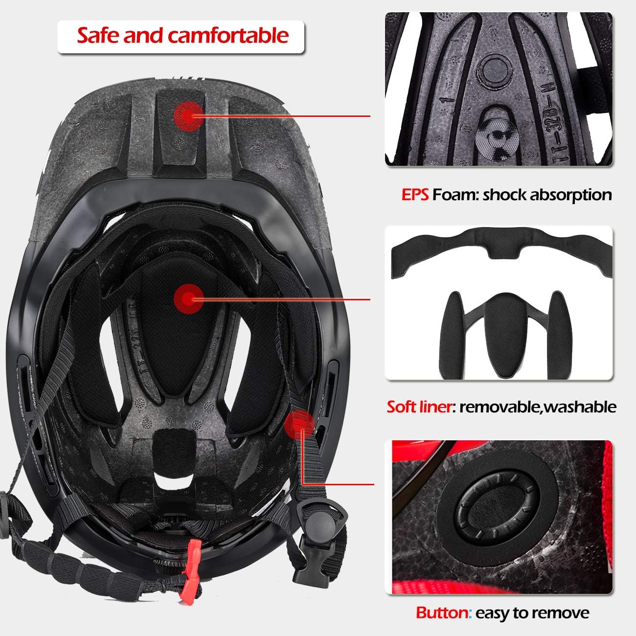 ROCKBROS Children's Helmet, Integrated Bicycle Helmet for Children/Youth, Full Face Helmet with Removable Chin Guard, BMX, MTB, Downhill Helmet, S: 48-53 cm, M: 53-58 cm – Bild 3