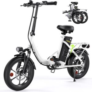 Finbike Folding Bike E-Bike 16 x 2.15 Inch Fat Tire, Portable Electric Bicycle with 10.4 Ah Removable Battery, 4 Riding Modes, PAS Range Max 88 Km, Folding Electric Bikes for Men Women Commuting