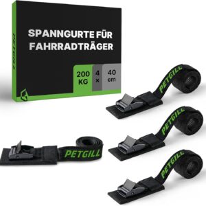 Lashing Straps with Padding, Suitable for All Bicycle Carriers, Pack of 4, Length 40 cm, Width 20 mm, 200 kg Load Capacity, Clamping Lock, Lashing Strap for Roof Rack, Bicycle, E-Bike, Kayak Lashing Strap